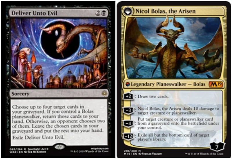 Deliver Unto Evil MTG War of the Spark spoiler card and Bolas planeswalker