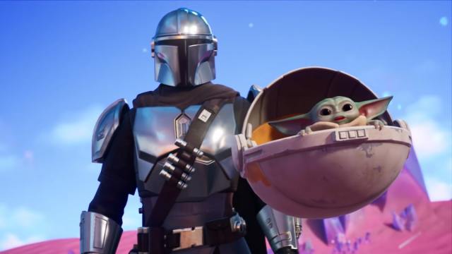 The Child/Grogu and The Mandalorian in Fortnite.