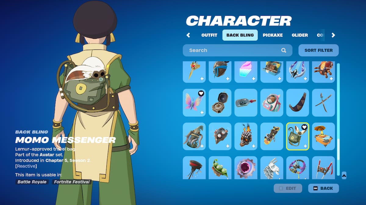 The Momo Messenger Back Bling in Fortnite.