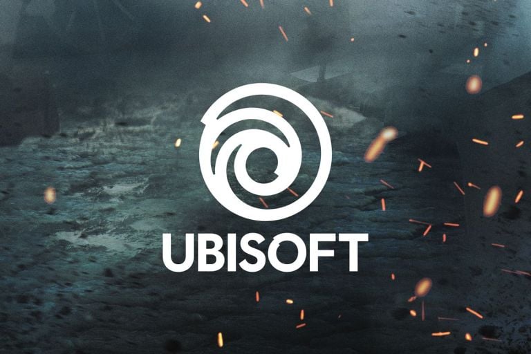 The Ubisoft logo with waves in the background