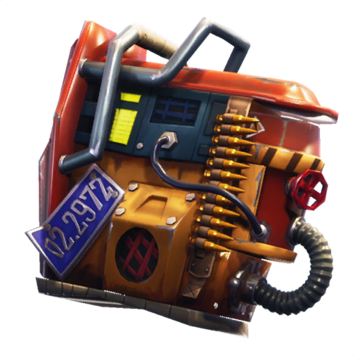 The Rust Bucket back bling in Fortnite in rusty brown colors.