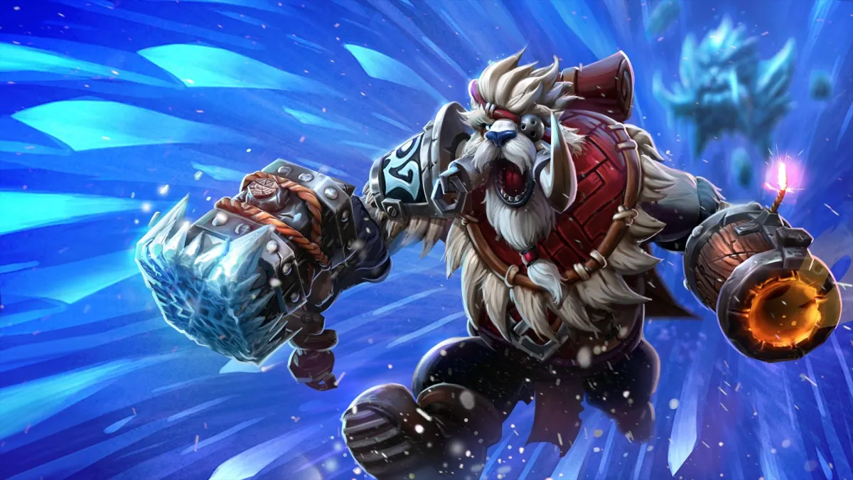 Tusk from Dota 2 wielding his ice hammer.