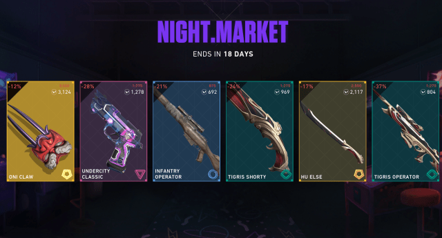 Night Market listings in VALORANT.