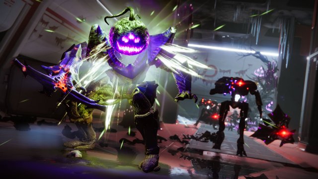 A character with a big purple pumpkin head in Destiny 2