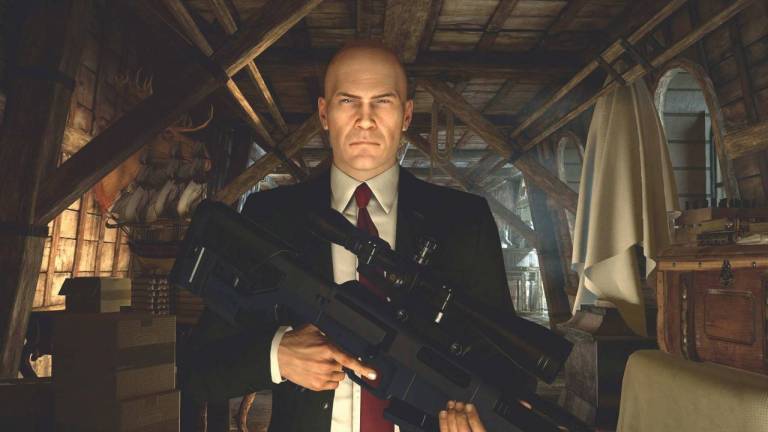 Agent 47 with a sniper rifle