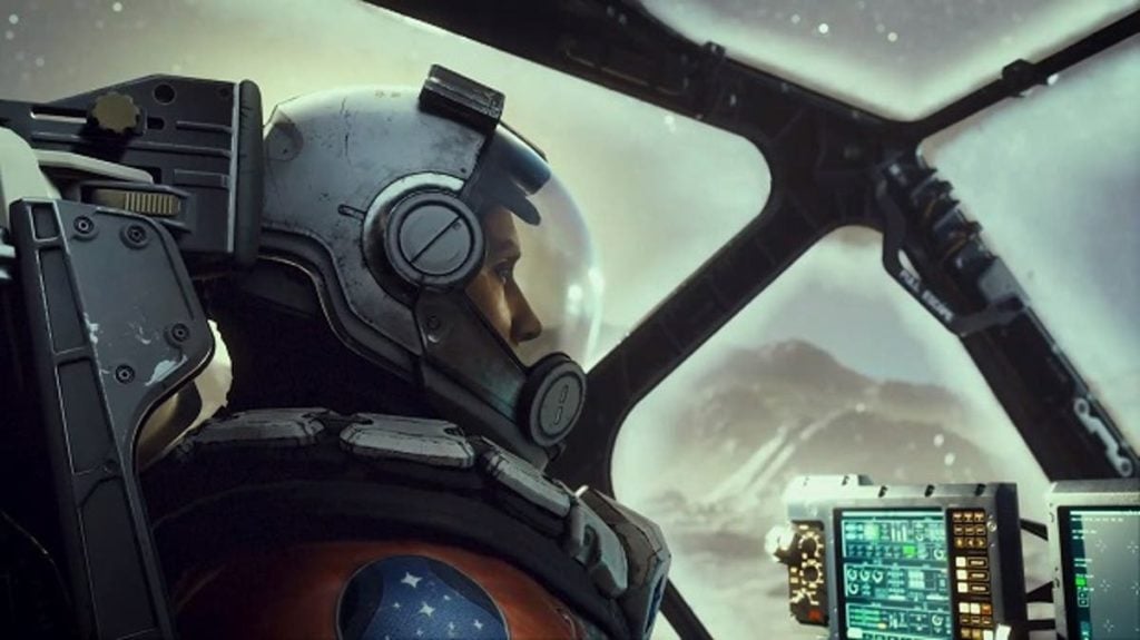 A screenshot of a Starfield pilot, preparing for takeoff.