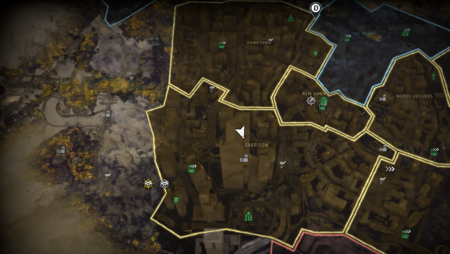 Downtown-Wharf border safe code location on Dying Light 2 map