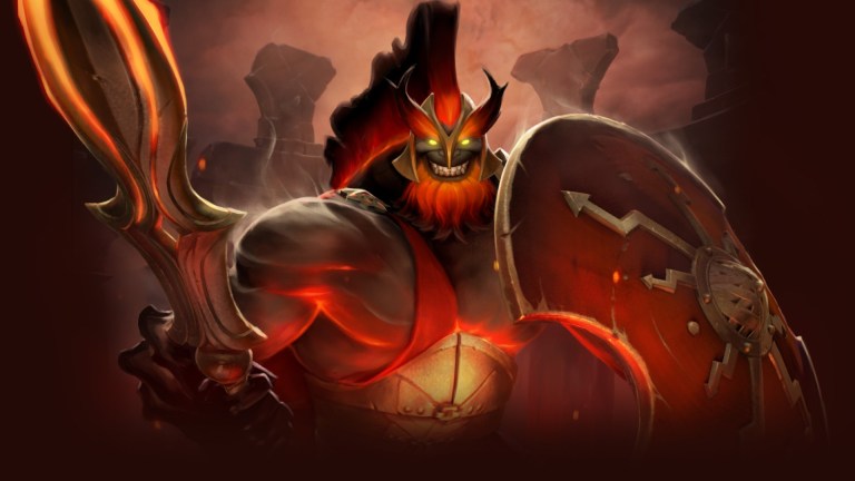 Mars, a warrior with a red spear and large shield, in Dota 2.