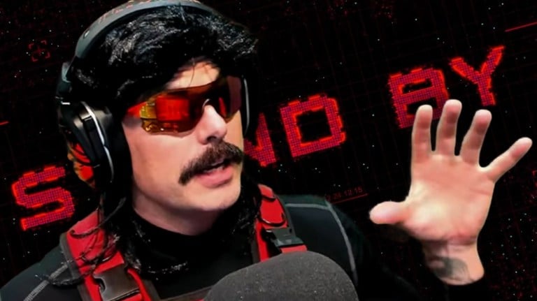 Dr Disrespect in front of Midnight Society stand by screen.