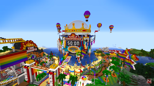 The MC Championship (MCC) hub decorated with rainbow Pride decorations.