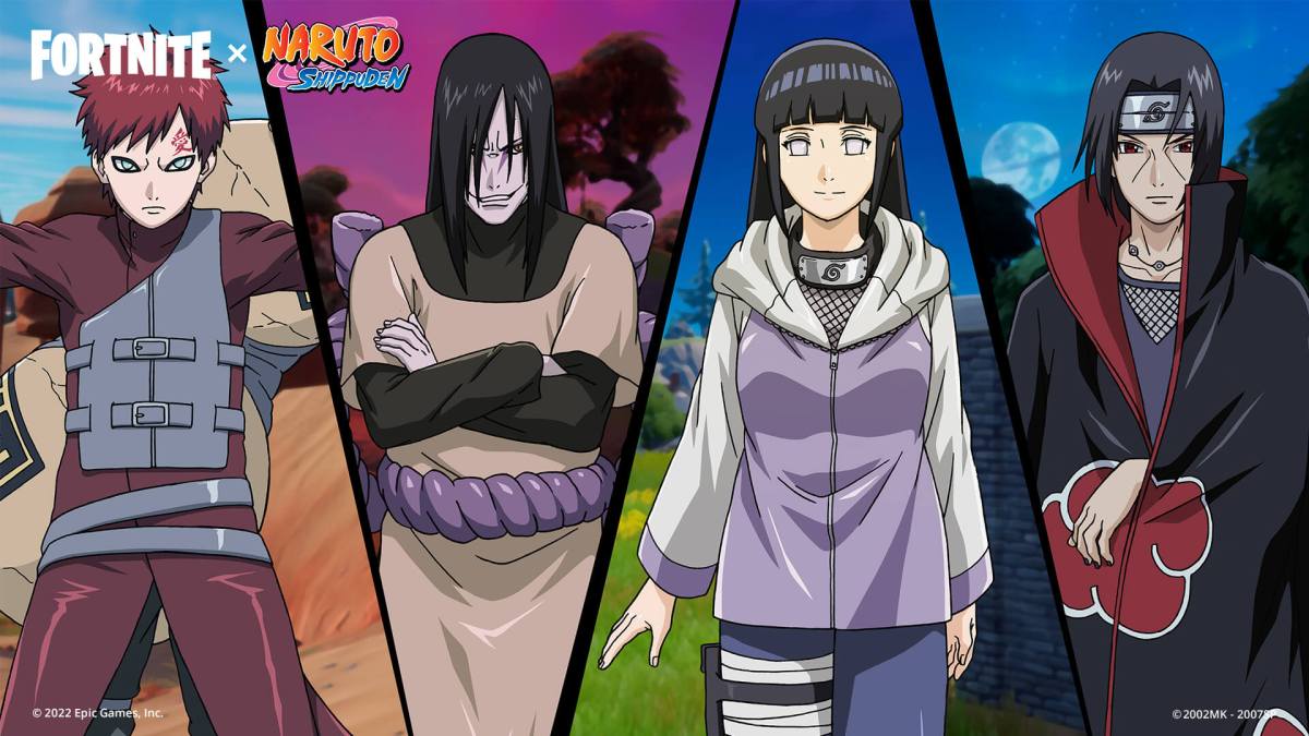 Orochimaru, Gaara, Hinata, and Itachi standing at the ready