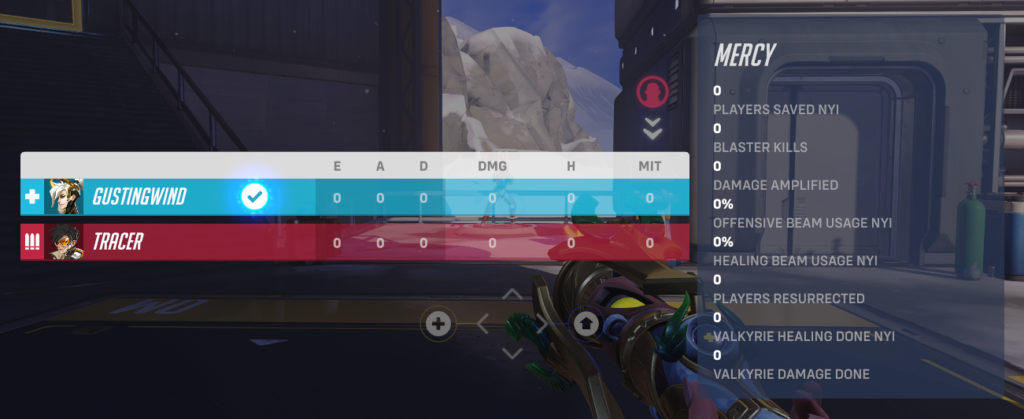 An overwatch 2 scoreboard showing stats for two players: A Mercy and a Tracer