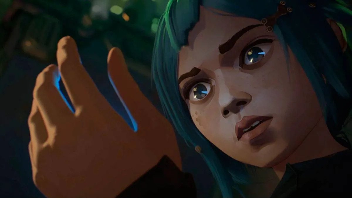Powder, a young girl with blue hair, from Arcane