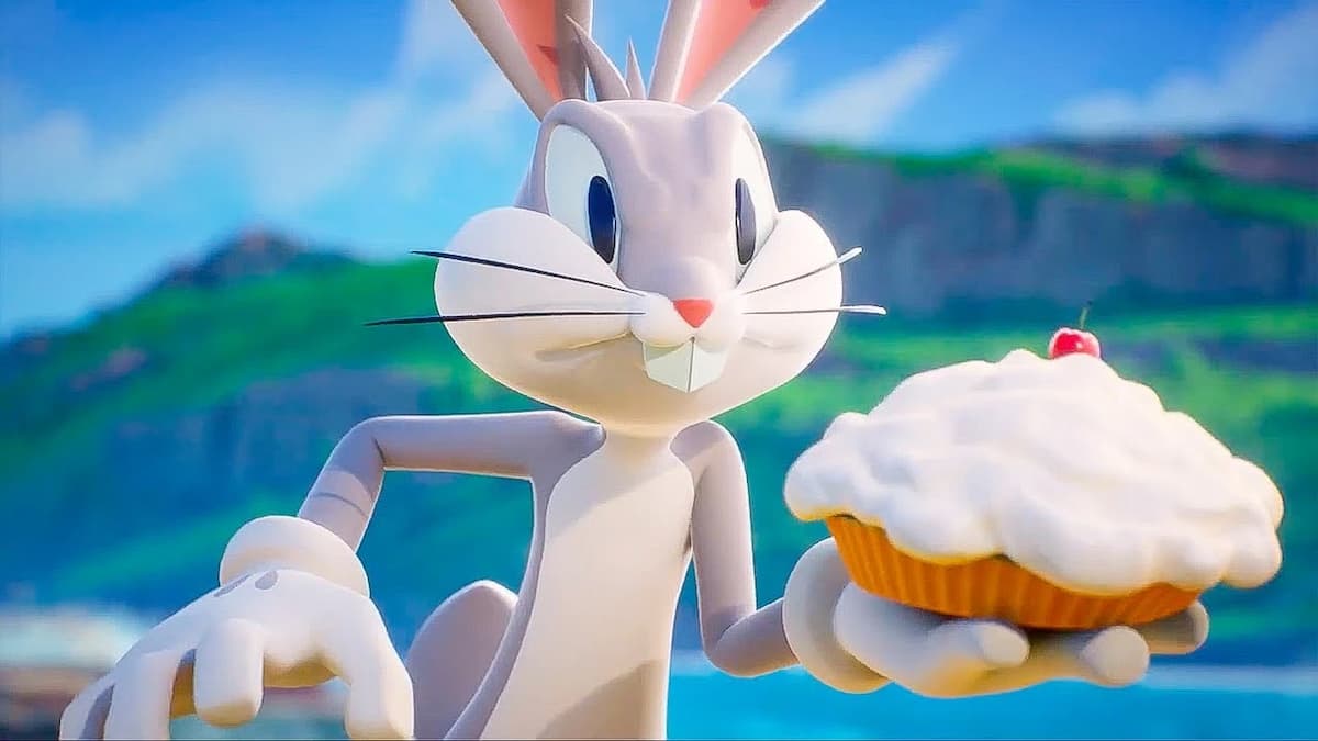 Bugs Bunny holding a cream pie in MultiVersus