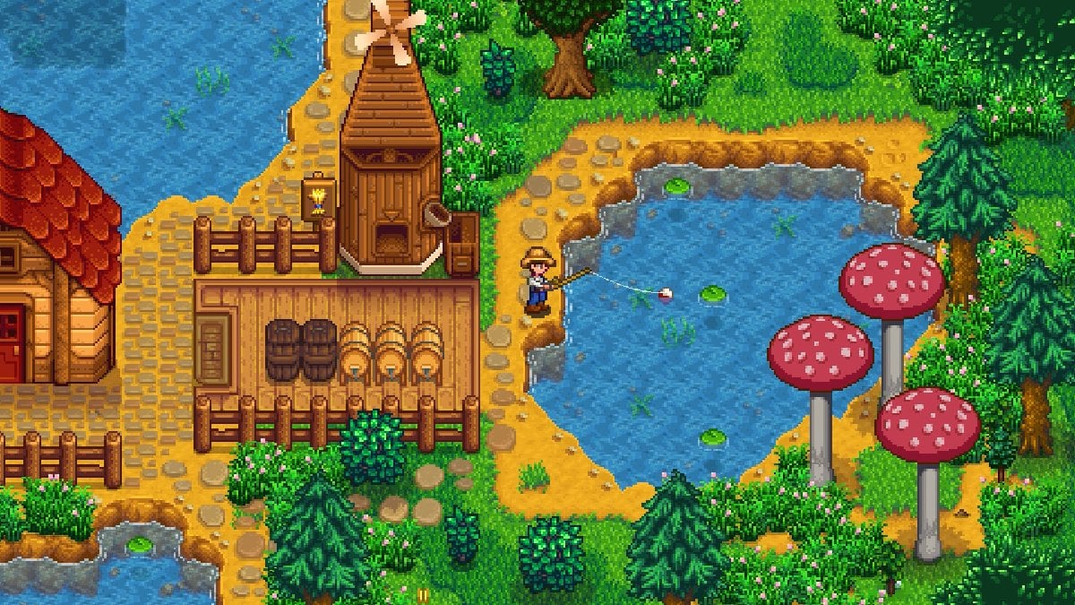 Picture of the player fishing in Stardew Valley.