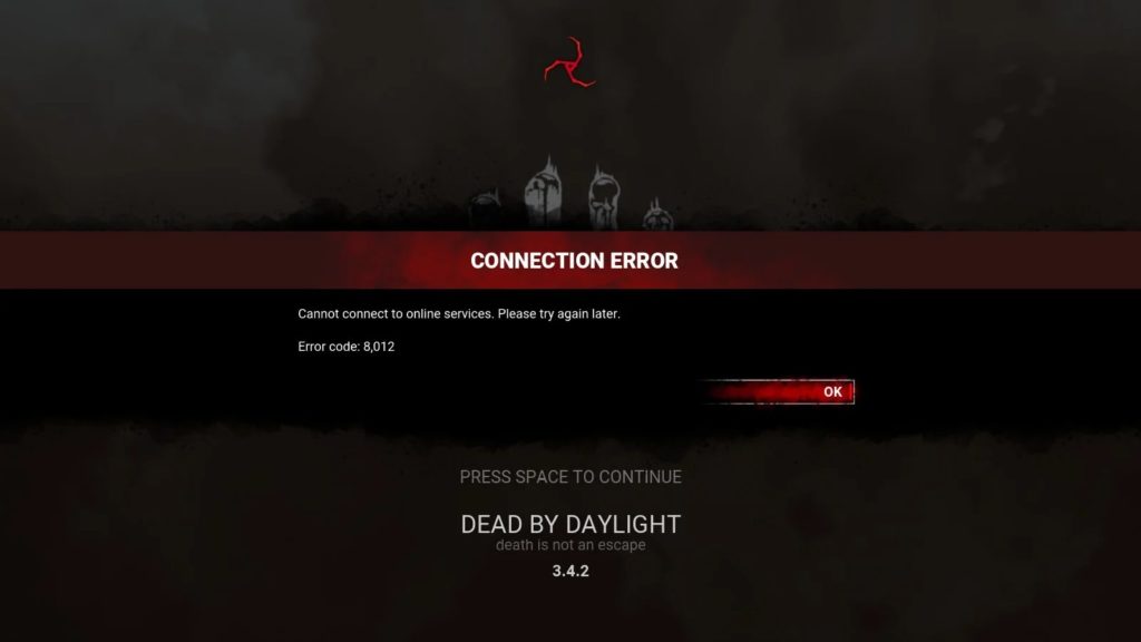 Error 8012 screen in DBD