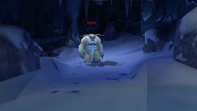 WoW screenshot of Vagash, a yeti in Dun Morogh, in his cave.