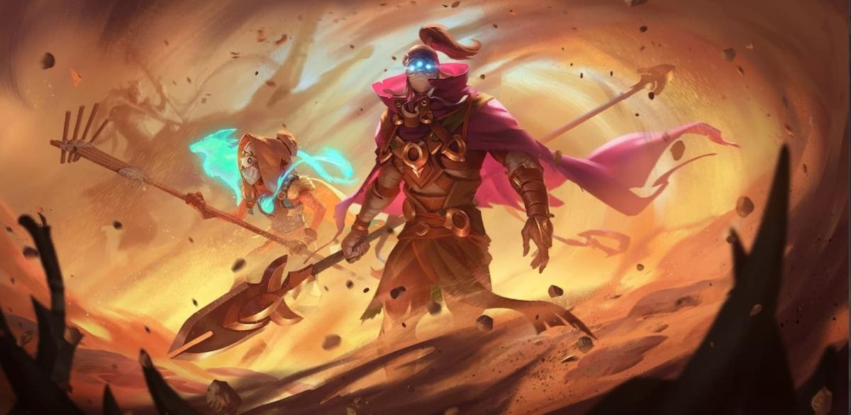 A Runeterra mage walks through sand