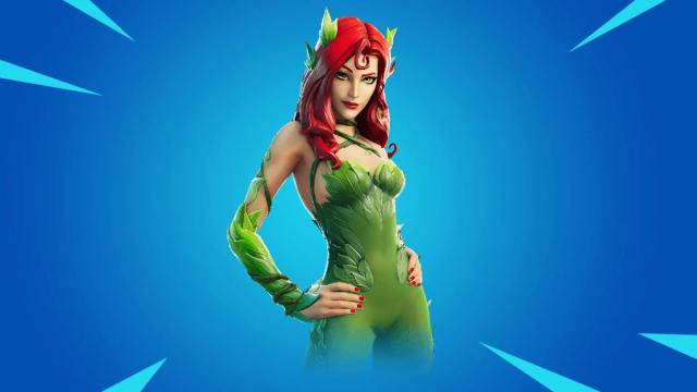 An image of the Poison Ivy skin from Epic Games. This skin is modeled after the villain, and has red hair and a green body suit decorated with different plants and vines.