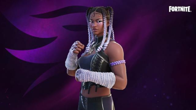 An image of Zuri from Fortnite. This skin features a woman with ombre hair and wrapped hands. This character specializes in hand-to-hand combat.