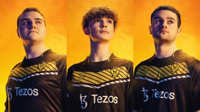 Alpha54, zen, and Radosin staring in the distance in Vitality jerseys