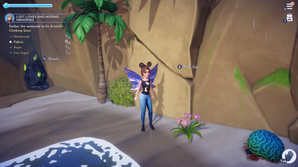 Player character in Dreamlight Valley standing next to Red and White Hydrangea at Dazzle Beach.