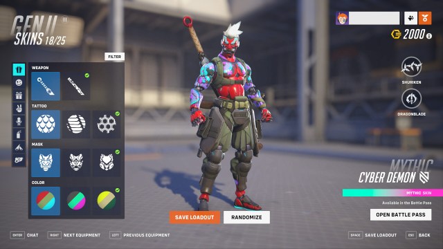 The Cyber Demon Genji customization screen.