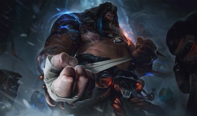 The splash art for Udyr, a shaman capable of summoning the power of Freljordian gods.