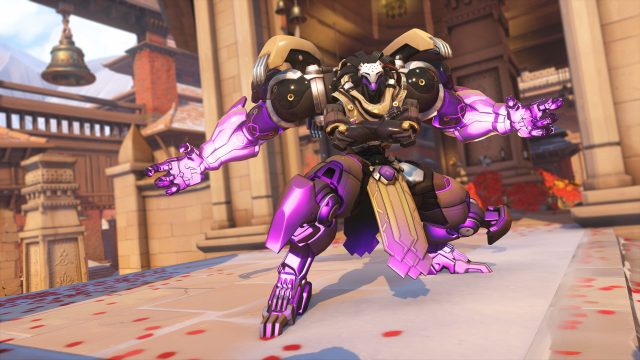 Ramattra stands in his Nemesis form, glowing purple and prepared to battle in Overwatch 2.