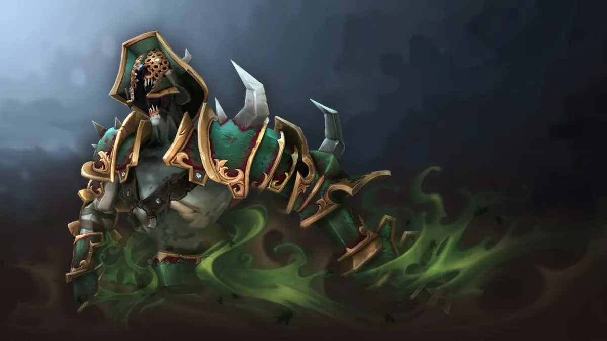 Undying, a massive zombie, wears a pirate hat and shoots out green mist in Dota 2.