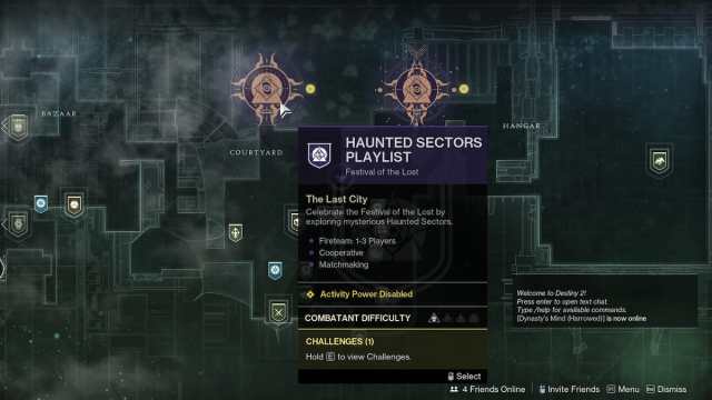 Haunted Sectors Playlist node on the Destiny 2 map