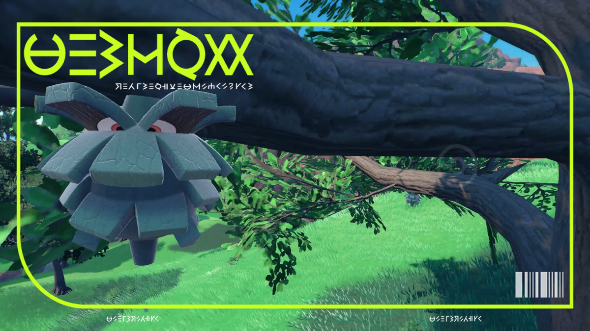 Pineco hanging from a tree in its Pokédex picture in Pokémon Scarlet and Violet.
