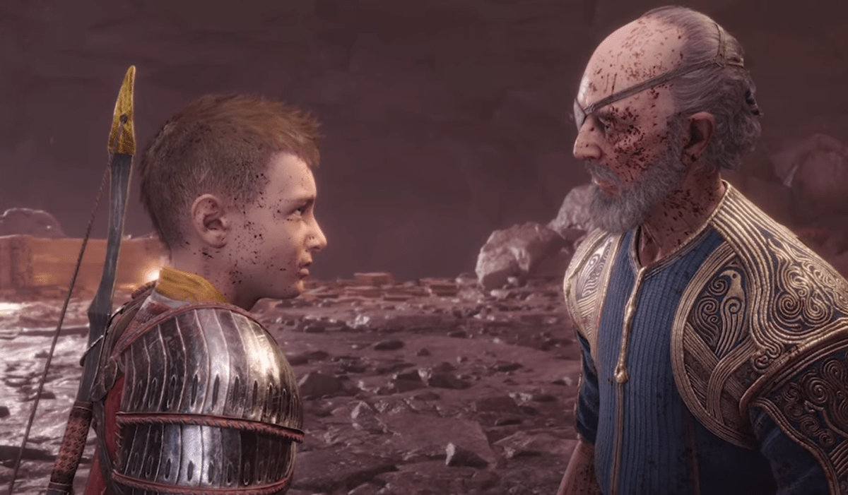 Atreus and Odin converse in God of War Ragnarok