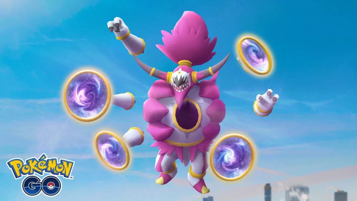 Hoopa Unbound summoning its rings in Pokemon Go.