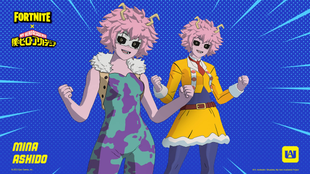 Mina Ashido My Hero Academia Skin in Fortnite with alternate skin in the background