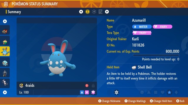 Azumarill info page in Pokémon Scarlet and Violet.