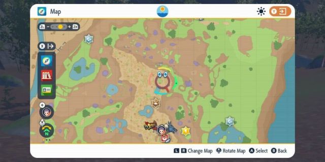 Map in Pokémon Scarlet showing the location of a bamboo forest with Pokémon icons nearby.