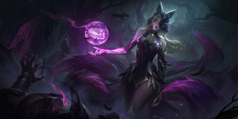 Coven Ahri League of Legends skin splash art.