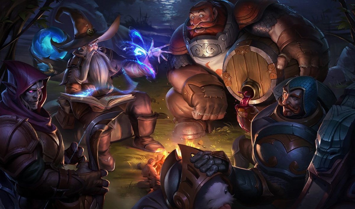 Gragas sitting around a campfire in League of Legends