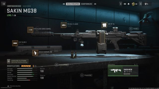 A screenshot of the best SAKIN MG38 loadout in Warzone.