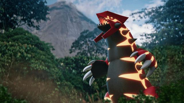 Primal Groudon in a forest environment.