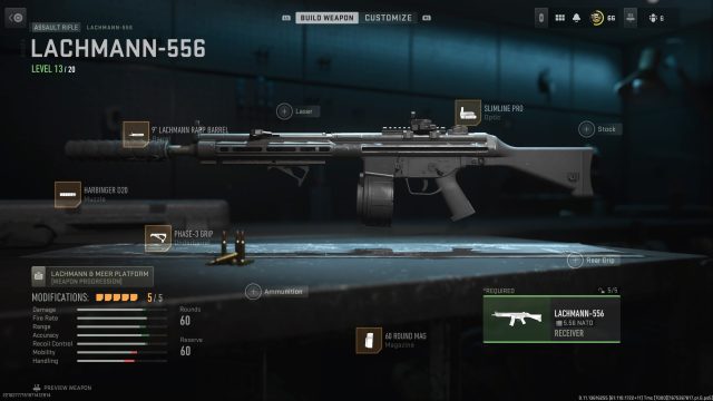 A screenshot of the Gunsmith for an alternative best Lachmann-556 loadout in MW2.