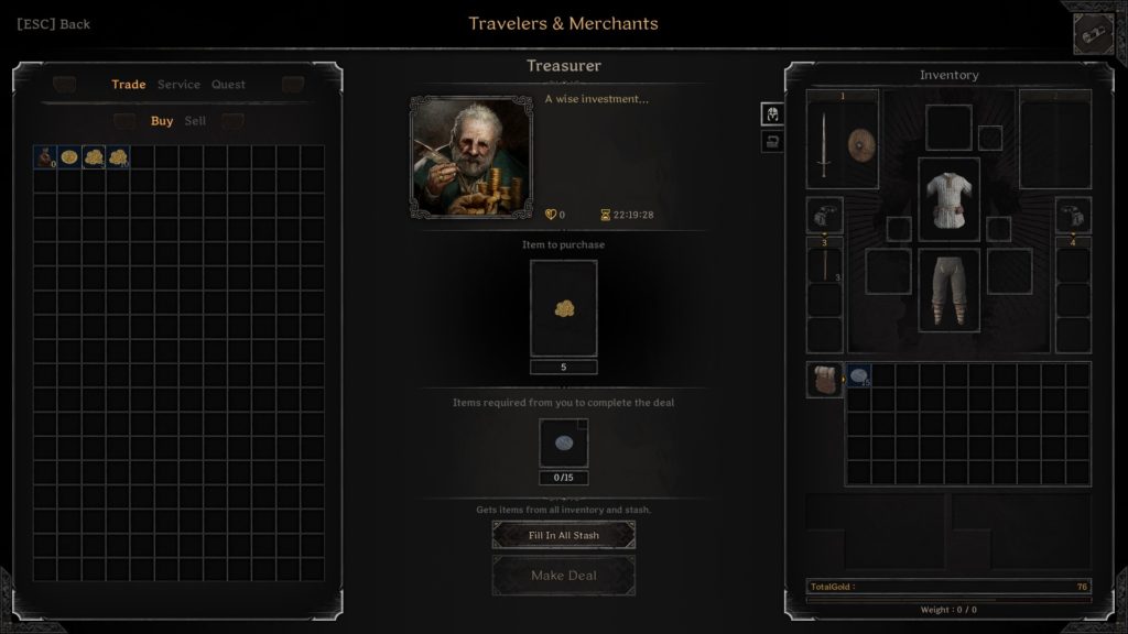 screenshot of the treasurer in dark and darker