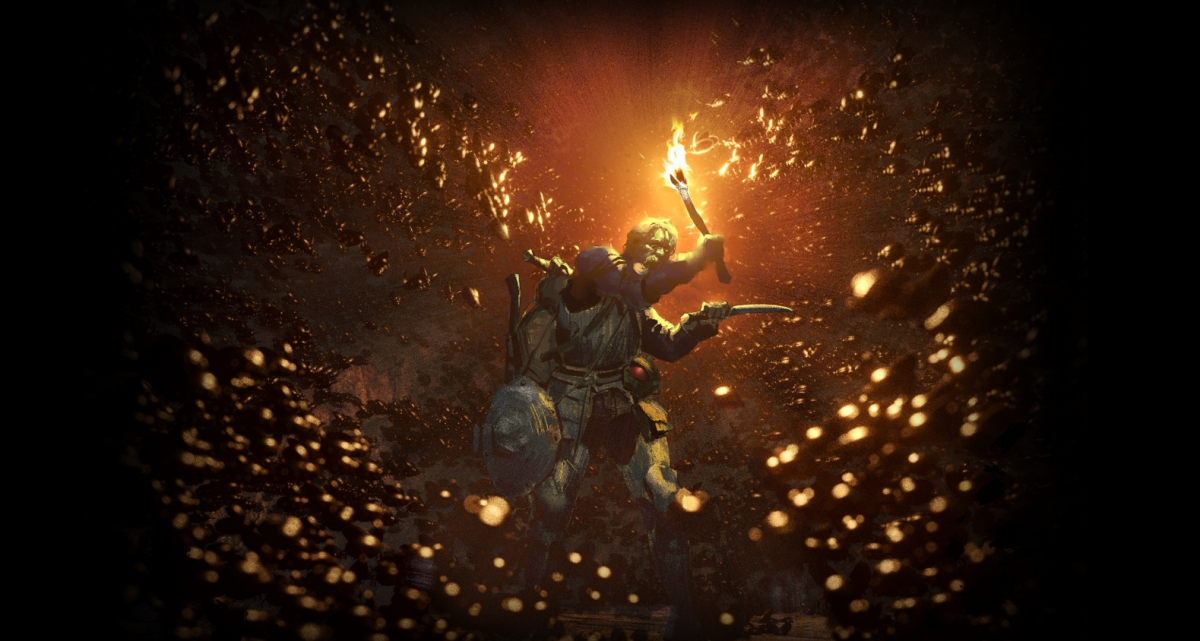 A character from dark and darker holding fire
