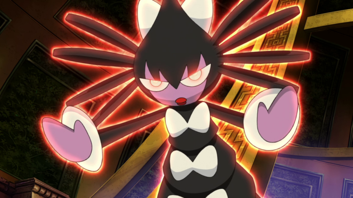 Gothitelle glowing in the Pokémon anime.