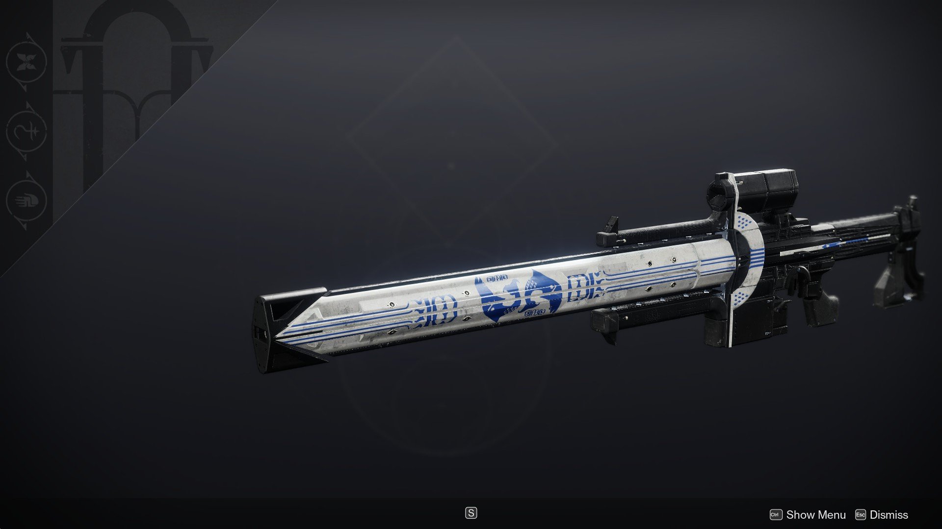 The Izanagi's Burden sniper rifle with the symbols of the three Black Armory families.