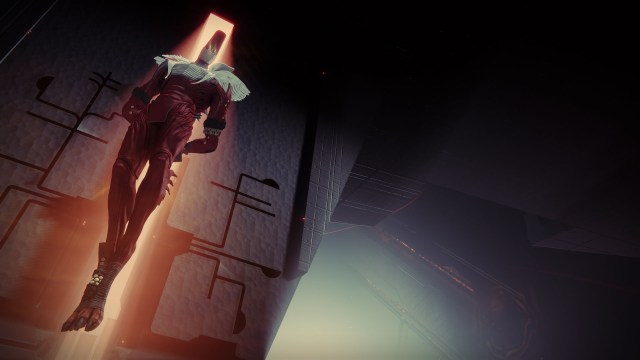 Rhulk, the First Disciple of The Witness, hovers above his throne in the Vow of the Disciple raid in Destiny 2.