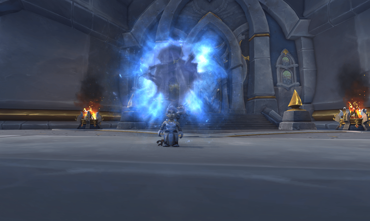 A Mage casting the Portal: Valdrakken spell in World of Warcraft.