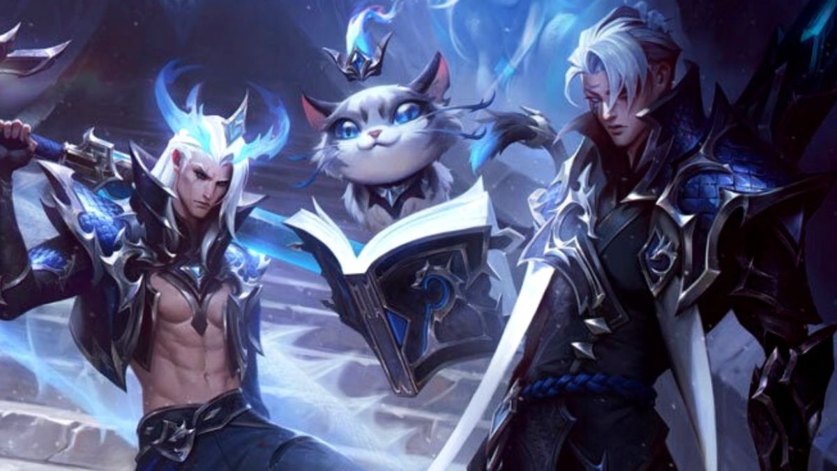 yuumi and viego in the edg black and silver skins in league of legends