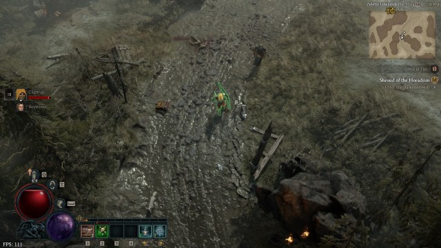 The FPS counter shown in the bottom-left corner of Diablo 4.